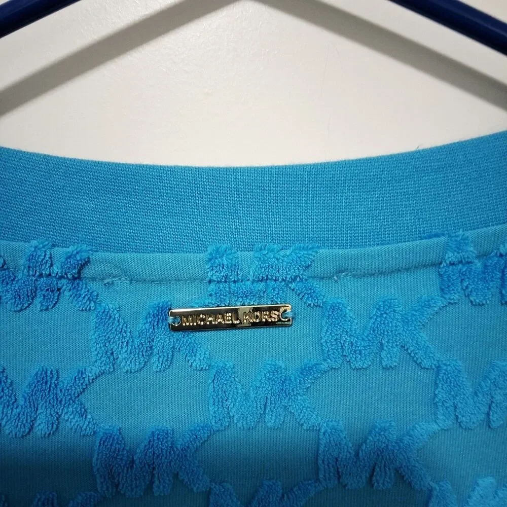 Michael Kors Women's MK Monogram Pattern Sweater Bright Blue Size Large NWT
